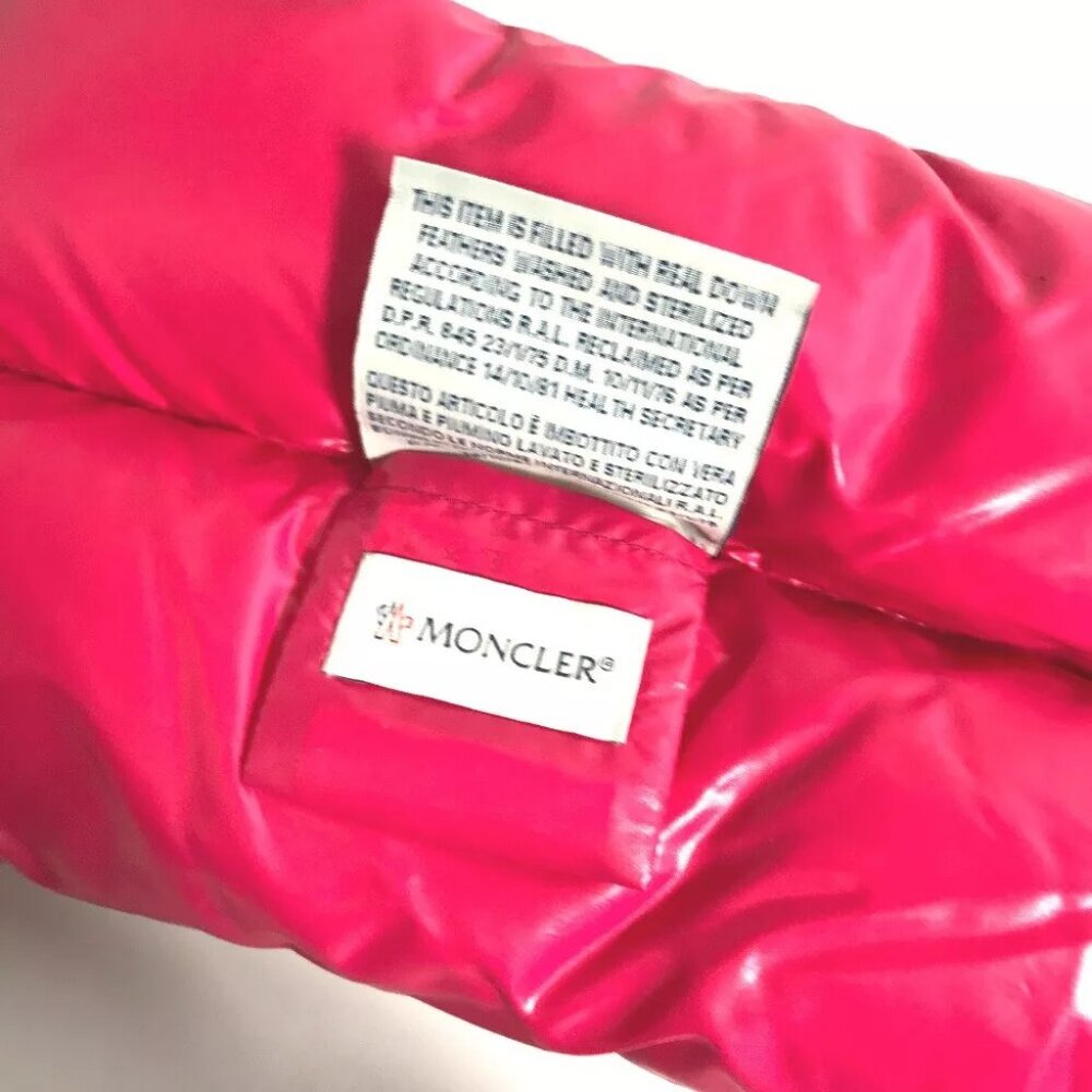 MONCLER Down velor logo Scarf Rayon / silk pink Unused - Picture 7 of 8
